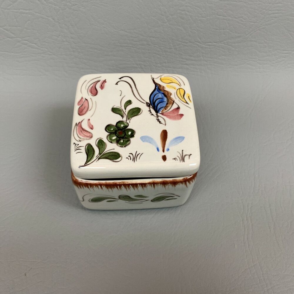 Funcion En Arte Mexican Jewelry Trinket Square Box Flowers Butterfly 3.25 x 3.25